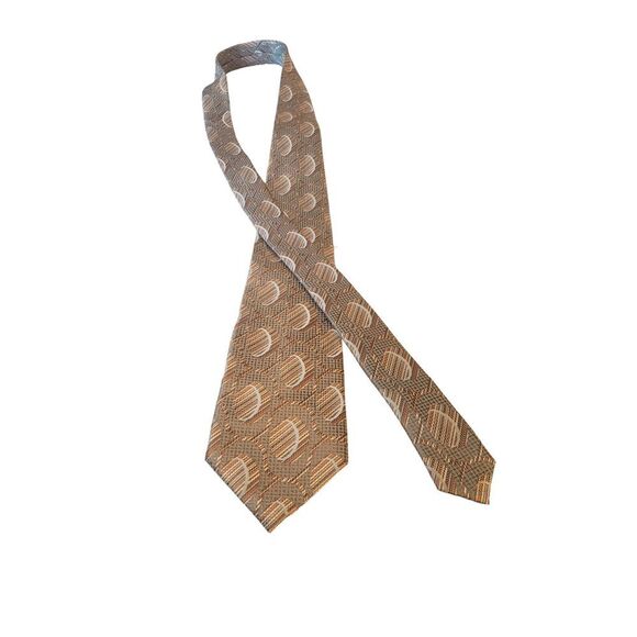 Philippe Ertu Mens Neck Tie 100% Silk Tan Gold Abstract Japan Designer Wedding - Picture 3 of 13
